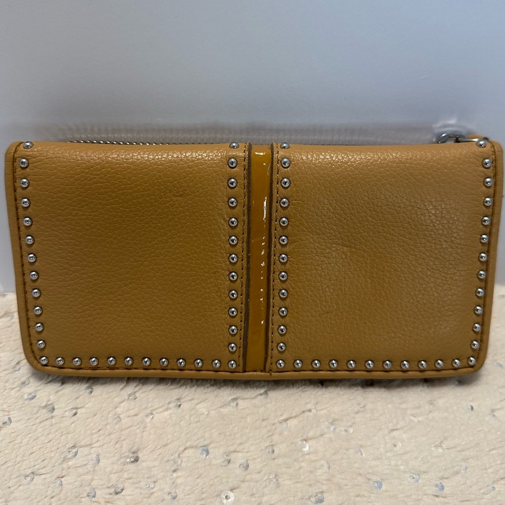 Brighton Tan Leather Wallet with silver studs